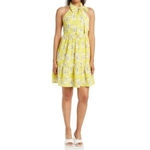 Eliza J Floral Print Tiered Dress Mini Sleeveless Tie Neck New